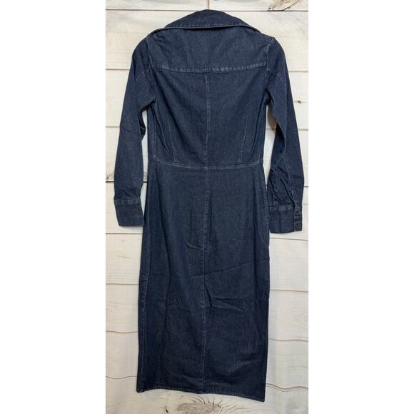 ZARA Dark Denim Dress Size SM Zipper Front Collared - Picture 2 of 5